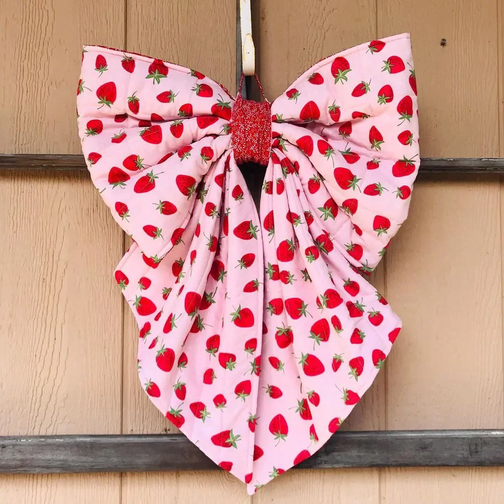 Giant Large Quilted Door Bow, Seasonal, Oversized Fabric Bow, Cottage Core Straw